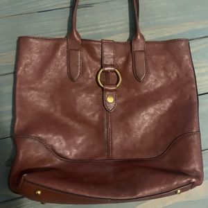 Frye Leather Ring Tote Bag Cognac Textured Leather Shoulder Bag